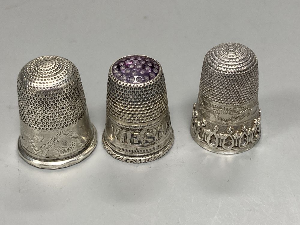 Two silver cigarette cases including late Victorian with military related inscription, two silver vesta cases, etc.